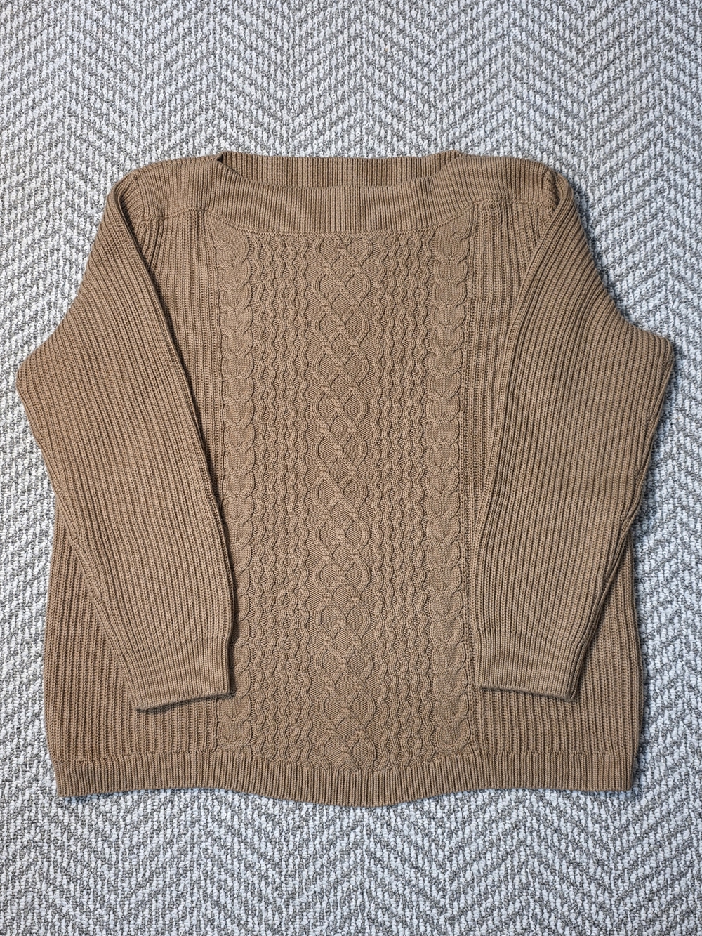Tommy Hilfiger Men's Tan Cable Knit Crewneck Sweater